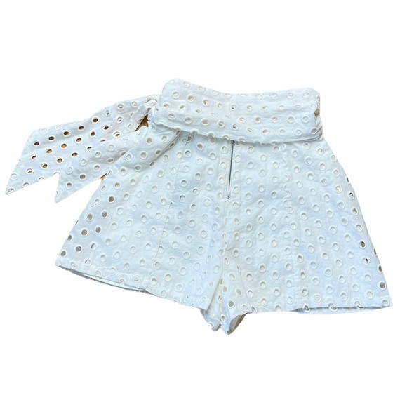 PAPER LONDON | High Waist Tie Waist Eyelet Shorts - Picture 2 of 10